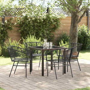 vidaXL Tuin eettafelset 5 pcs Zwart poly rattan