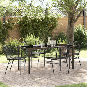 vidaXL Tuin eettafelset 5 pcs Zwart poly rattan