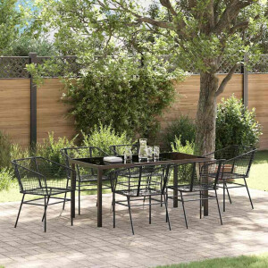 vidaXL Tuin eettafelset 7 pcs Zwart poly rattan