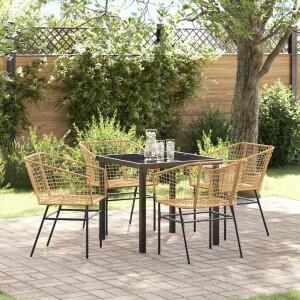 vidaXL Tuin eettafelset 5 pcs Bruin poly rattan