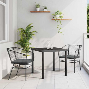 vidaXL Tuin eettafelset 3 pcs Zwart poly rattan