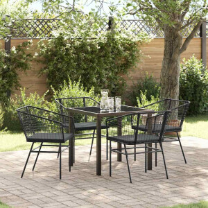 vidaXL Tuin eettafelset 5 pcs Zwart poly rattan