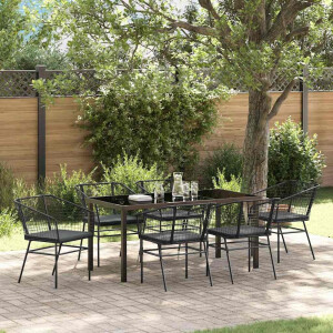 vidaXL Tuin eettafelset 7 pcs Zwart poly rattan