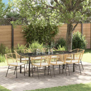 vidaXL Tuin eettafelset 9 pcs Bruin poly rattan