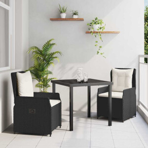 vidaXL Tuin eettafelset 3 pcs Zwart poly rattan