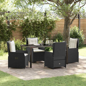 vidaXL Tuin eettafelset 5 pcs Zwart poly rattan
