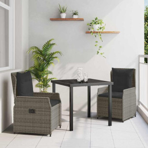 vidaXL Tuin Eetset 3 pcs Grijs poly rattan