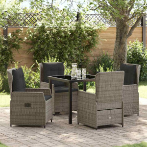 vidaXL Tuin eettafelset 5 pcs Grijs poly rattan