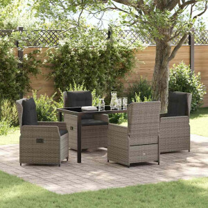 vidaXL Tuin eettafelset 5 pcs Grijs poly rattan