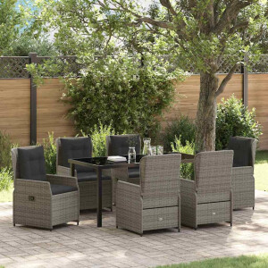 vidaXL Tuin eettafelset 7 pcs Grijs poly rattan