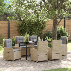 vidaXL Tuin eettafelset 7 pcs Beige en Licht Grijs poly rattan