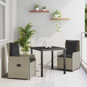 vidaXL Tuin eettafelset 3 pcs Lichtgrijs poly rattan