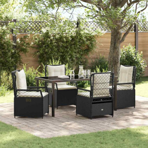 vidaXL Tuin eettafelset 5 pcs Zwart poly rattan
