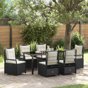 vidaXL Tuin eettafelset 7 pcs Zwart poly rattan