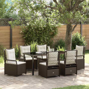 vidaXL Tuin eettafelset 7 pcs Bruin poly rattan