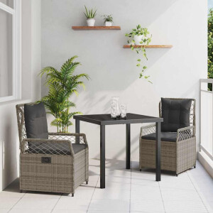 vidaXL Tuin eettafelset 3 pcs Grijs poly rattan