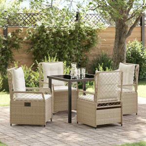 vidaXL Tuin eettafelset 5 pcs Beige en Crème Wit poly rattan