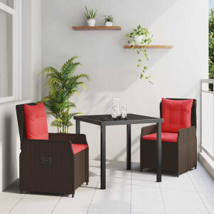 vidaXL Tuin Eetset met kussen 3 pcs Bruin Poly riet
