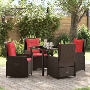 vidaXL Tuin Eetset met kussen 5 pcs Bruin Poly riet