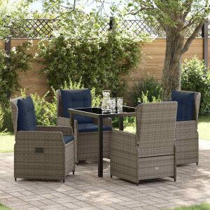 vidaXL Tuin Eetset met kussen 5 pcs Grijs Poly riet