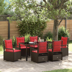 vidaXL Tuin eettafelset 7 pcs Bruin poly rattan