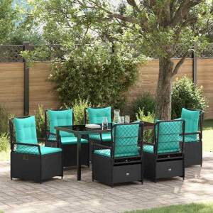 vidaXL Tuin eettafelset 7 pcs Zwart poly rattan