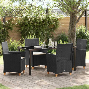 vidaXL Tuin eettafelset 5 pcs Zwart poly rattan