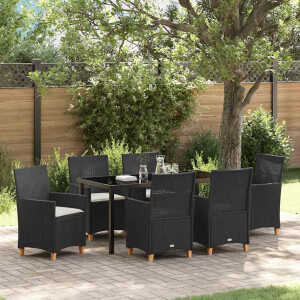 vidaXL Tuin eettafelset 7 pcs Zwart poly rattan