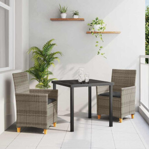 vidaXL Tuin eettafelset 3 pcs Grijs poly rattan