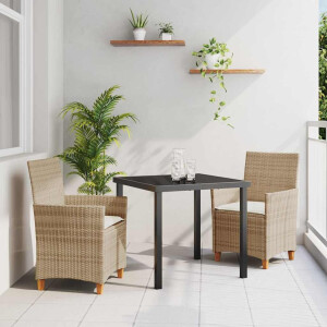 vidaXL Tuin eettafelset 3 pcs Beige poly rattan
