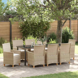 vidaXL Tuin eettafelset 9 pcs Beige poly rattan
