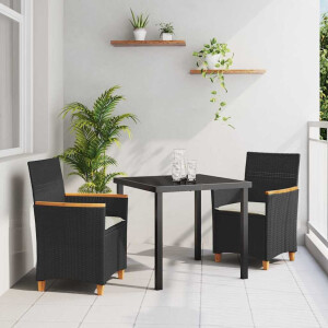 vidaXL Tuin eettafelset 3 pcs Zwart poly rattan