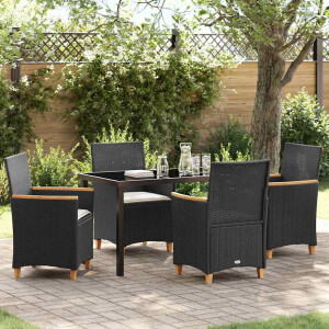 vidaXL Tuin eettafelset 5 pcs Zwart poly rattan