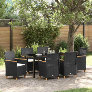 vidaXL Tuin eettafelset 7 pcs Zwart poly rattan