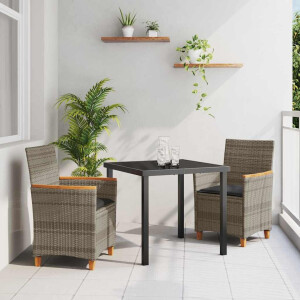 vidaXL Tuin eettafelset 3 pcs Grijs poly rattan