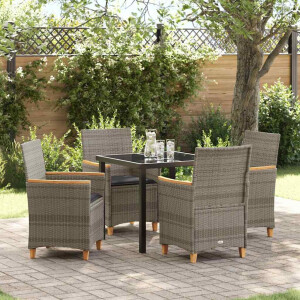 vidaXL Tuin eettafelset 5 pcs Grijs poly rattan