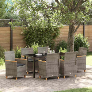 vidaXL Tuin eettafelset 7 pcs Grijs poly rattan