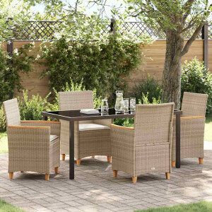 vidaXL Tuin eettafelset 5 pcs Beige poly rattan