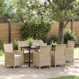 vidaXL Tuin eettafelset 7 pcs Beige poly rattan