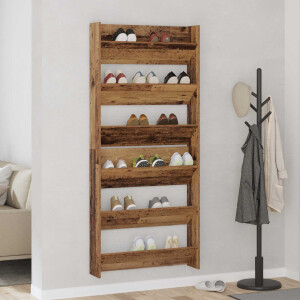 vidaXL Schoenenkast 2 pcs Oud hout 84 x 18 x 90 cm Bewerkt hout