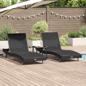 vidaXL Ligstoel 3 pcs Zwart 197 x 70 x 82 cm poly rattan