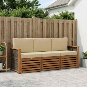 vidaXL Sofa-Sets met kussen 3 pcs Massief Acaciahout