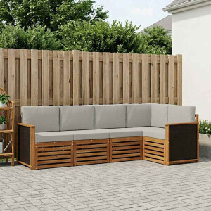 vidaXL Hoekbank Set met kussen 4 pcs Naturel en lichtgrijs