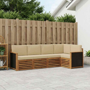 vidaXL Hoekbank Set 4 pcs Naturel Massief Acaciahout en Polyester