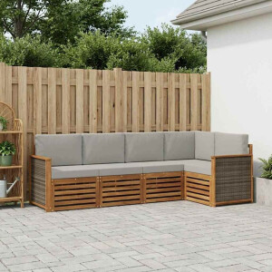 vidaXL Hoekbank Set met kussen 4 pcs Naturel en lichtgrijs