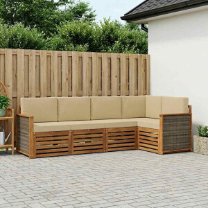 vidaXL Hoekbank Set 4 pcs Naturel Massief Acaciahout en Polyester