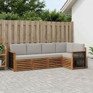 vidaXL Hoekbank Set met kussen 4 pcs Naturel en lichtgrijs