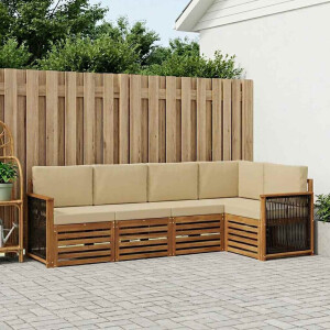 vidaXL Hoekbank Set 4 pcs Naturel Massief Acaciahout en Polyester