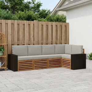 vidaXL Hoekbank Set 5 pcs Naturel en lichtgrijs Massief Acaciahout