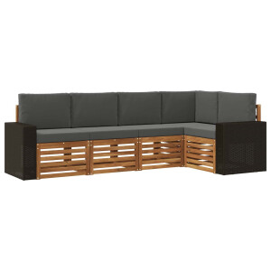 vidaXL Hoekbank Set 5 pcs Natuurlijk en Antraciet Massief Acaciahout